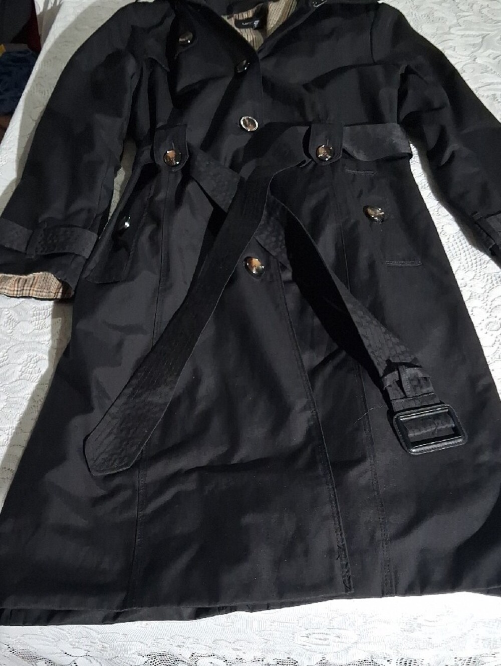 London Fog Black Double-Breasted Trench Coat - Picture 5 of 7